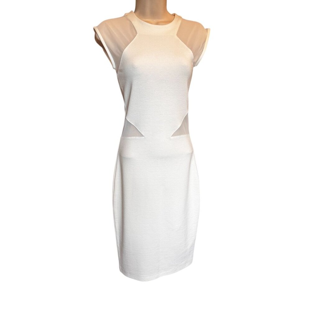 French Connection White Bodycon Sheath Dress Sz 2 Mesh Cutout Party Cocktail